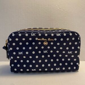 Michael Kors nylon small pouch. NWOT. Navy Blue/white polka dot. Original owner